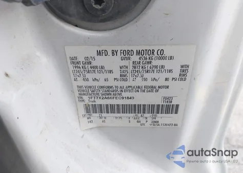 2015 Ford F-250 Xl from USA, damaged, VIN 1FT7X2A66FEC91849